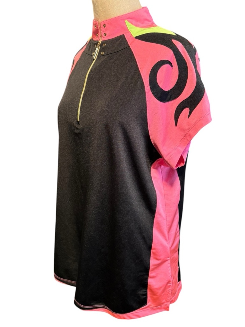 Jamie Sadock Top Womens L Pink Black Flame Zip Mock Neck Y2K Golf Athletic Shirt - Picture 2 of 7